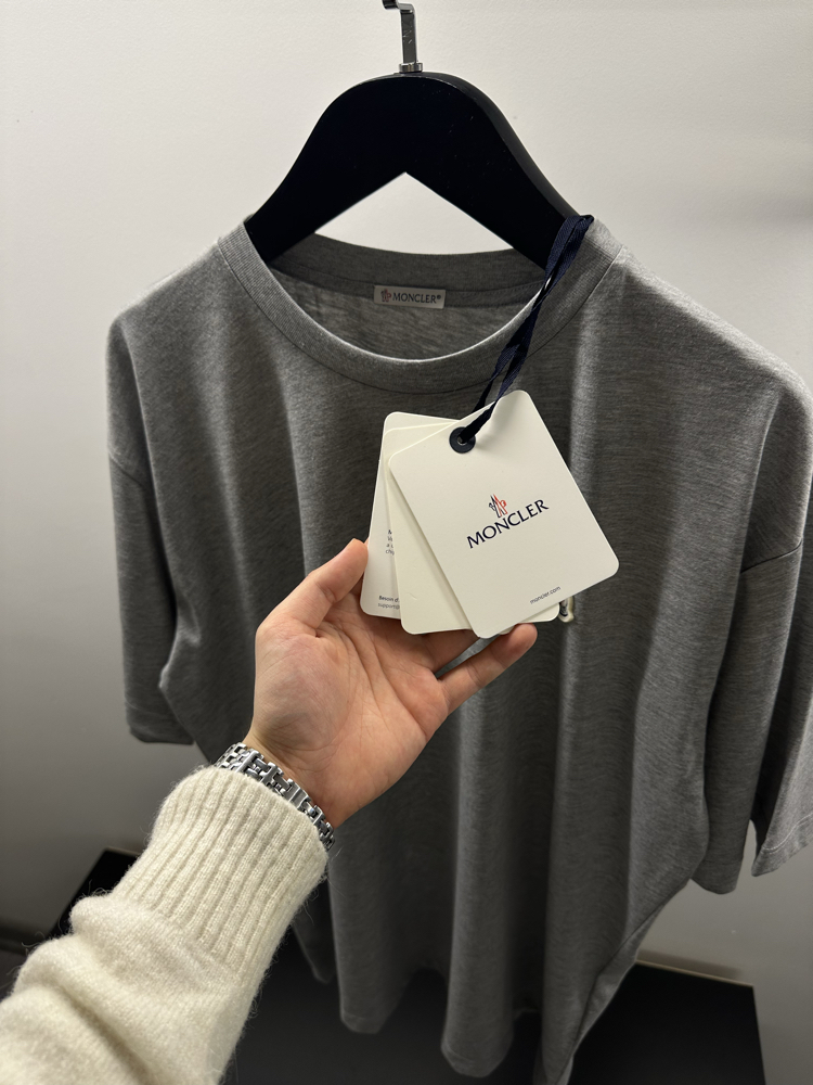 Moncler Grey Logo Patch Cotton T-Shirt