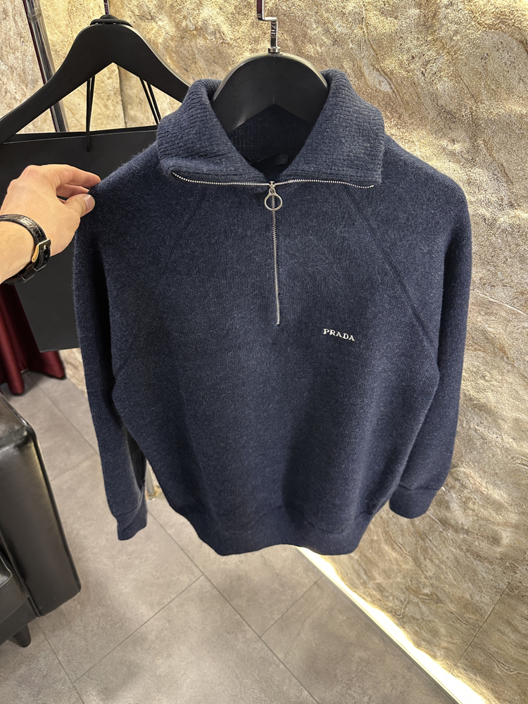 Prada Lacivert Yarım Fermuar Kazak