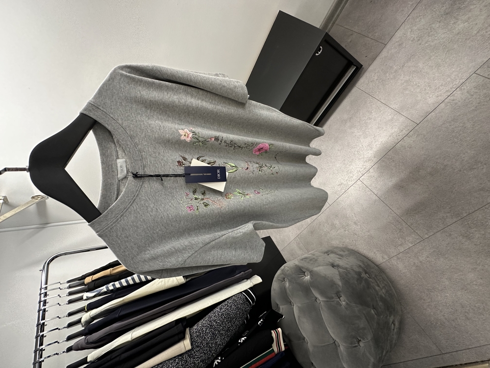 Dior Roses Print Cotton Grey T-Shirt