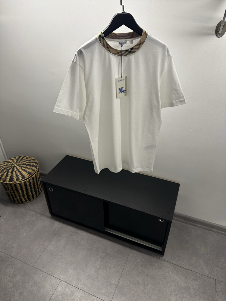 Burberry Cotton Check-Neckline T-Shirt