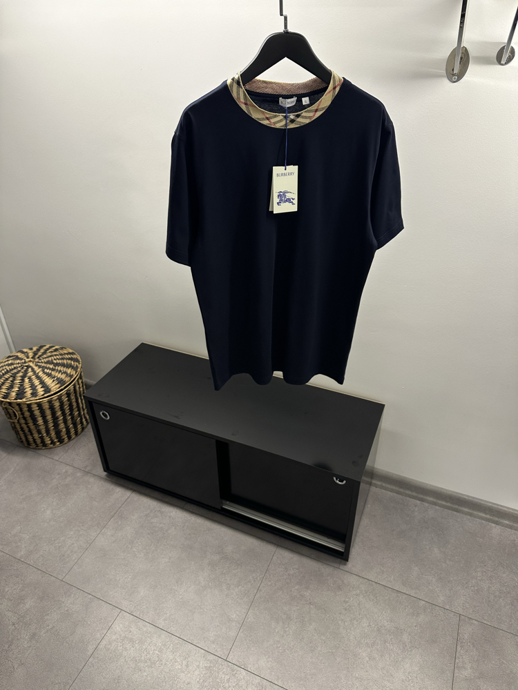 Burberry Cotton Check-Neckline T-Shirt