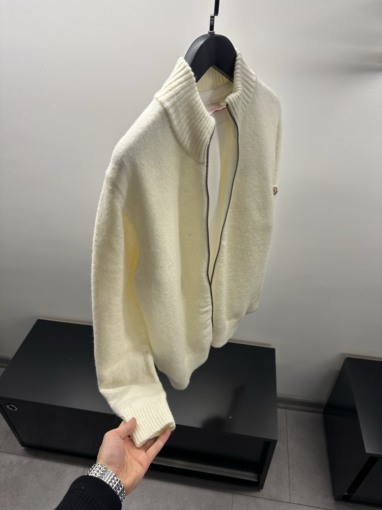 Moncler Ecru Full Wool Zip Jumper