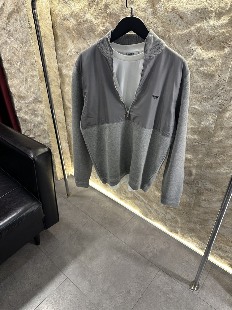 Prada Re-naylon Yarım Fermuar Gri Kazak 