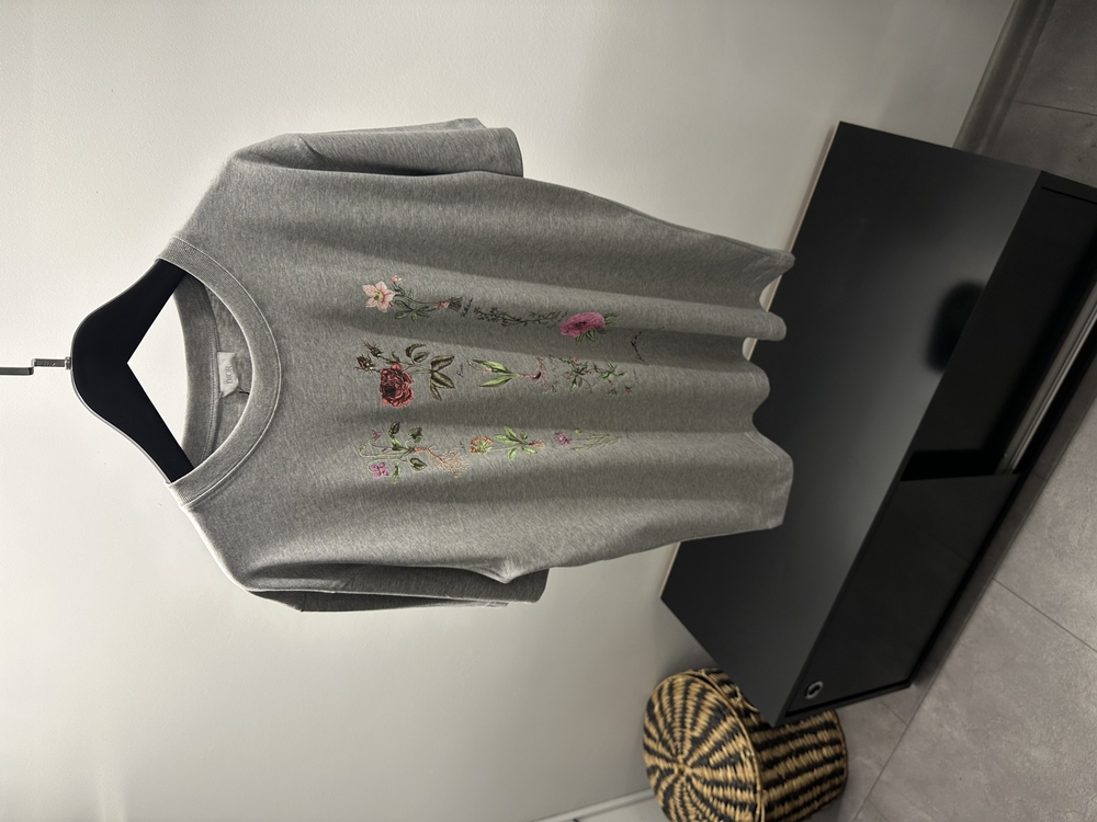 Dior Roses Print Cotton Grey T-Shirt