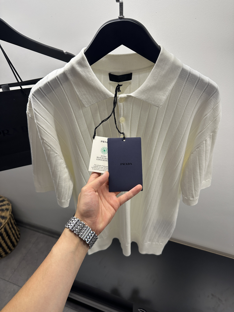 Prada Beyaz Triko Polo Tişört
