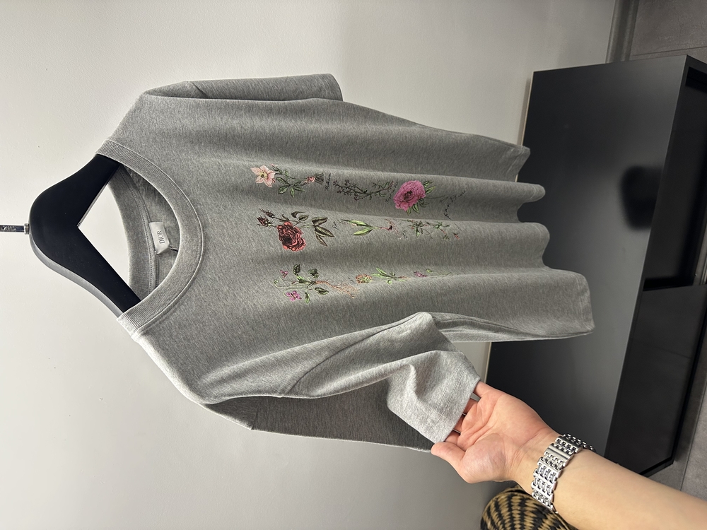 Dior Roses Print Cotton Grey T-Shirt