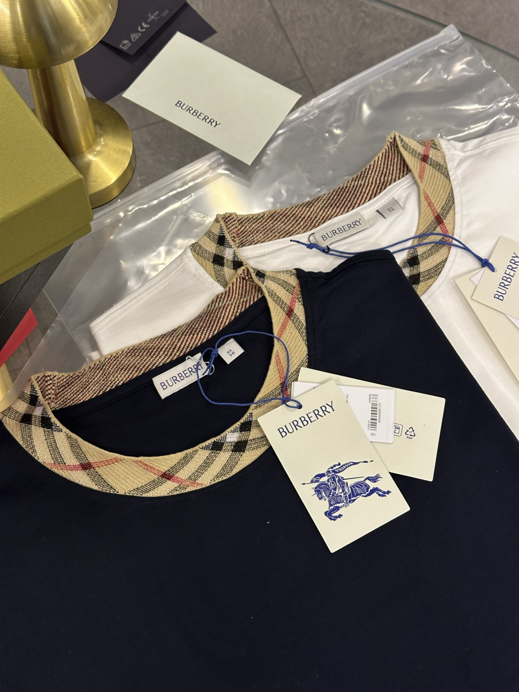 Burberry Cotton Check-Neckline T-Shirt