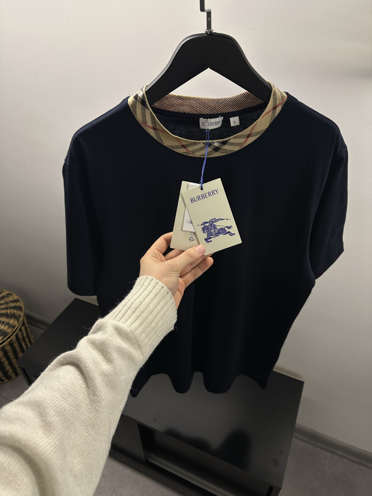 Burberry Cotton Check-Neckline T-Shirt