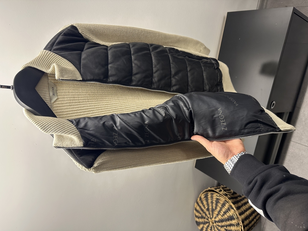 Zegna Knit Arm Zip Beige Jacket