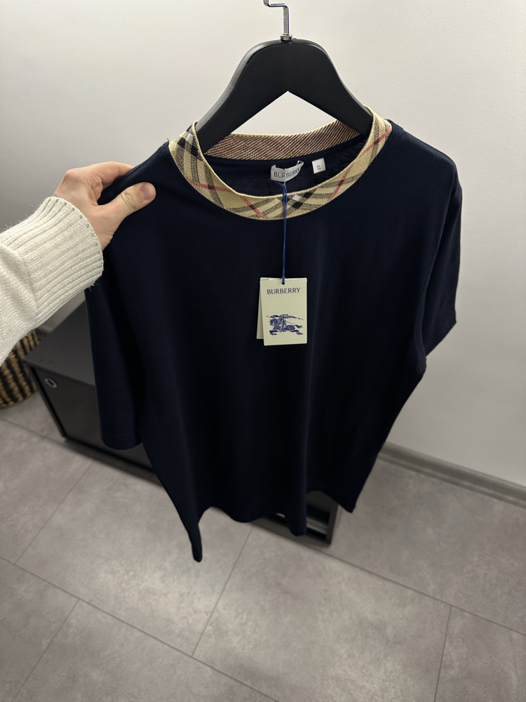 Burberry Cotton Check-Neckline T-Shirt