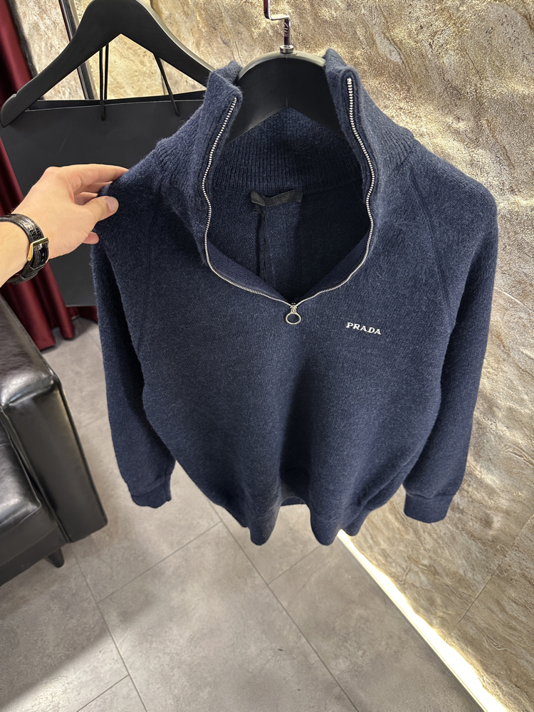 Prada Lacivert Yarım Fermuar Kazak