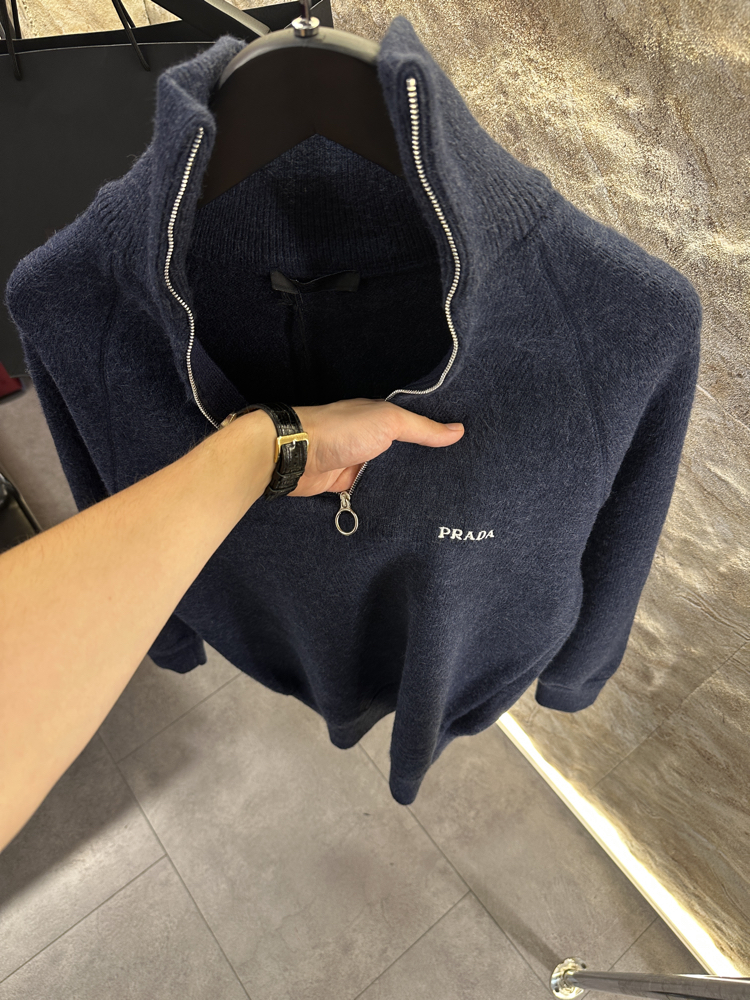 Prada Lacivert Yarım Fermuar Kazak