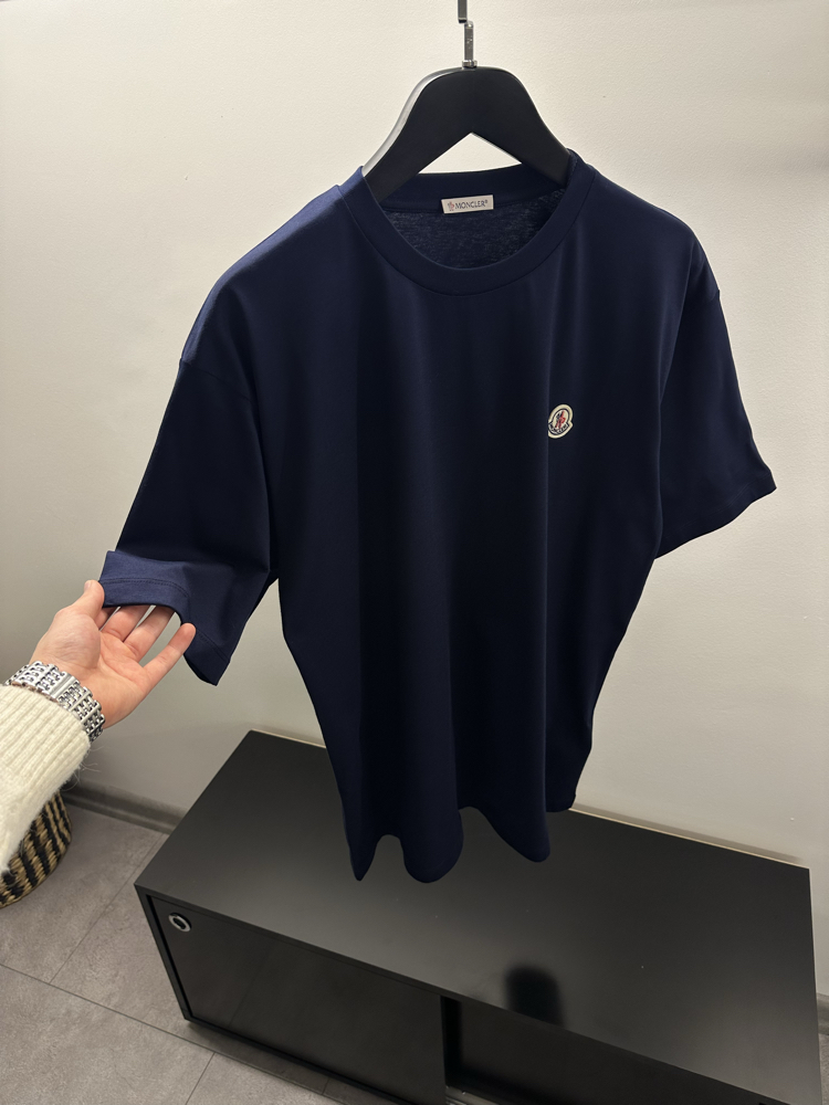 Moncler Navy Blue Logo Patch Cotton T-Shirt