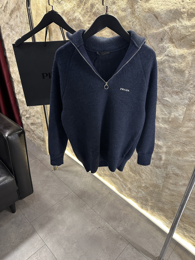 Prada Lacivert Yarım Fermuar Kazak