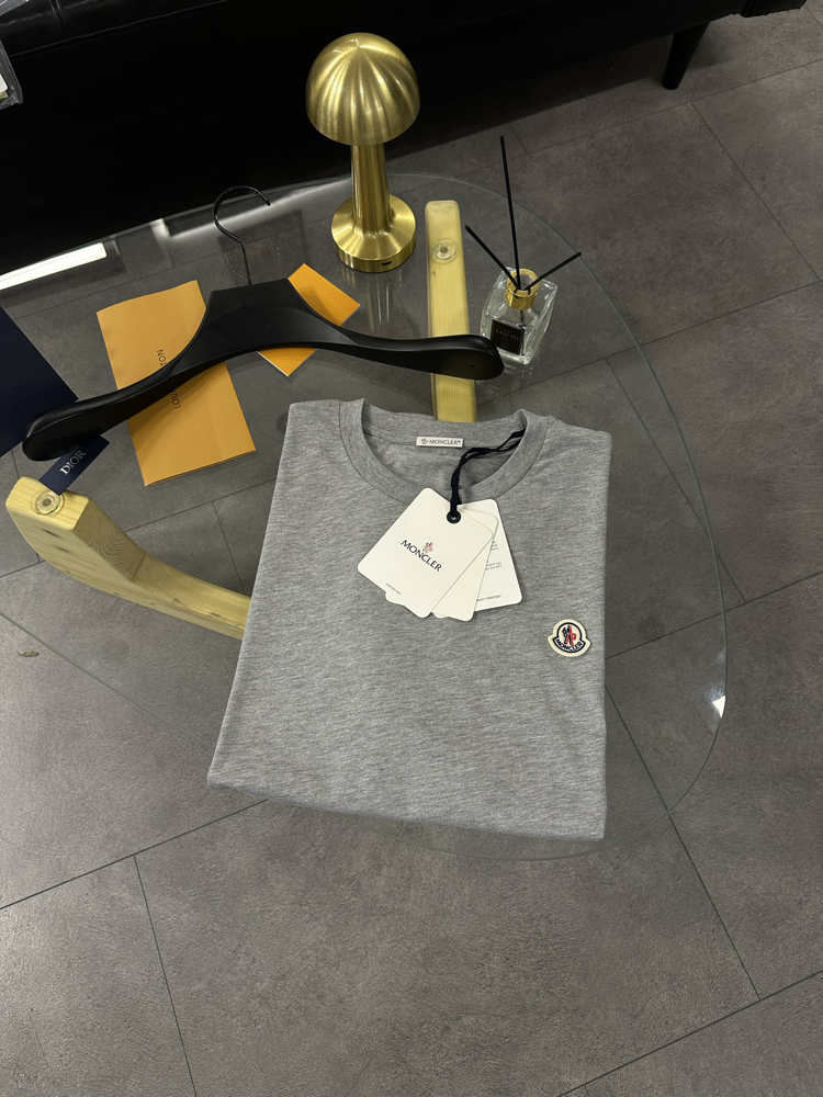 Moncler Grey Logo Patch Cotton T-Shirt