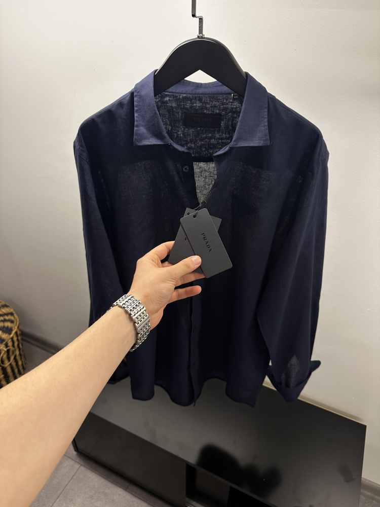 Prada Navy Blue Linen Shirt