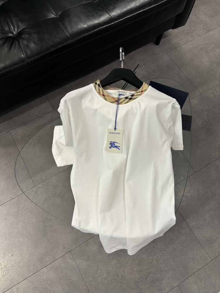 Burberry Cotton Check-Neckline T-Shirt
