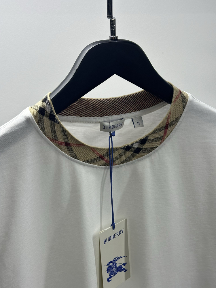 Burberry Cotton Check-Neckline T-Shirt
