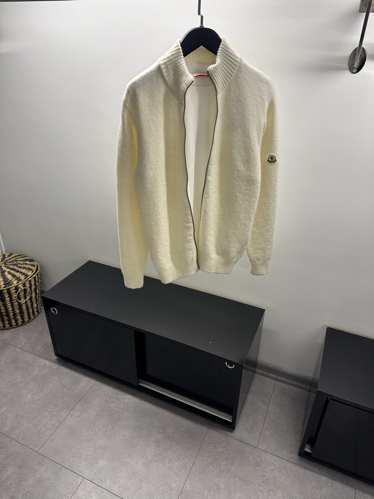 Moncler Ecru Full Wool Zip Jumper