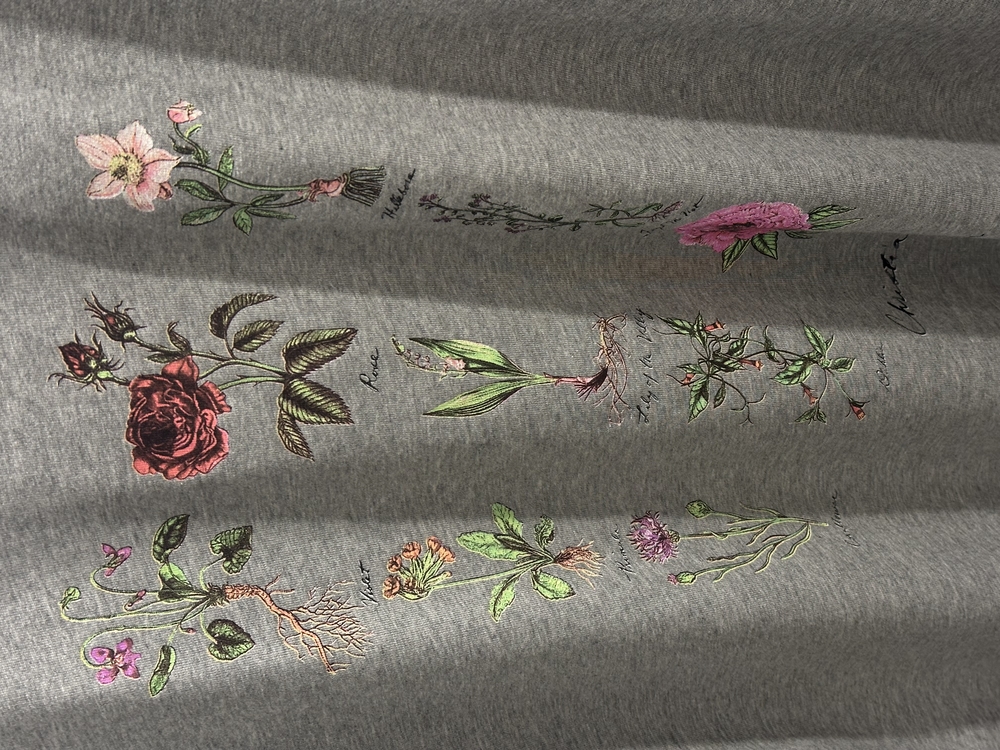 Dior Roses Print Cotton Grey T-Shirt