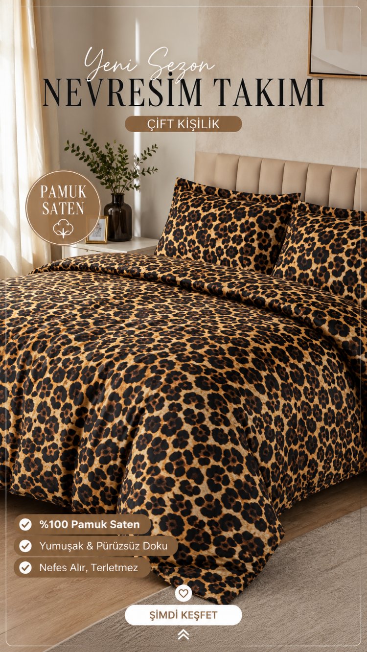 pamuk saten Leopar nevresim takımı