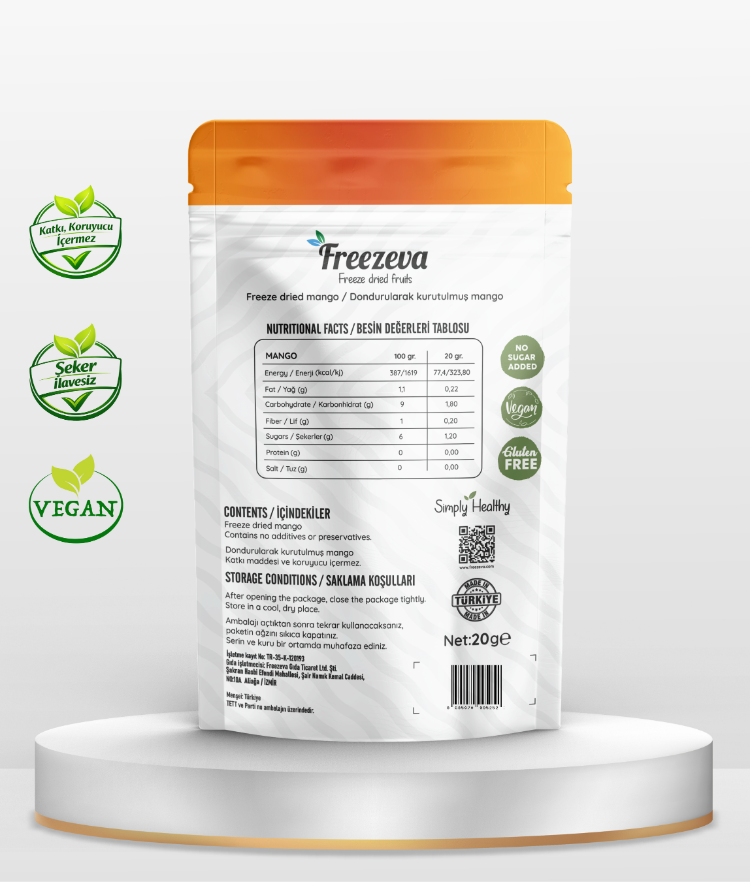 Dondurularak Kurutulmuş Mango – Freeze Dried Mango- Mango Kuru Meyve Cipsi 20 gr