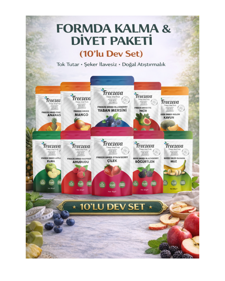 Formda Kalma & Diyet Paketi (10'lu) - Dondurularak Kurutulmuş Meyve (Freeze Dried) 10'