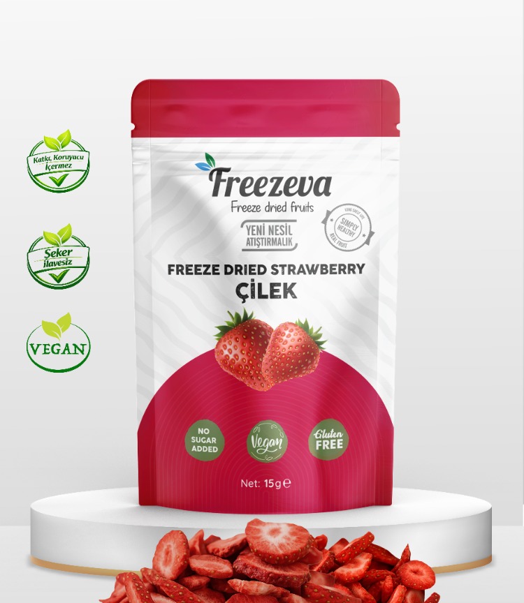 Dondurularak Kurutulmuş Dilim Çilek 15 gr - Freeze Dried Çilek Kuru Meyve Cipsi