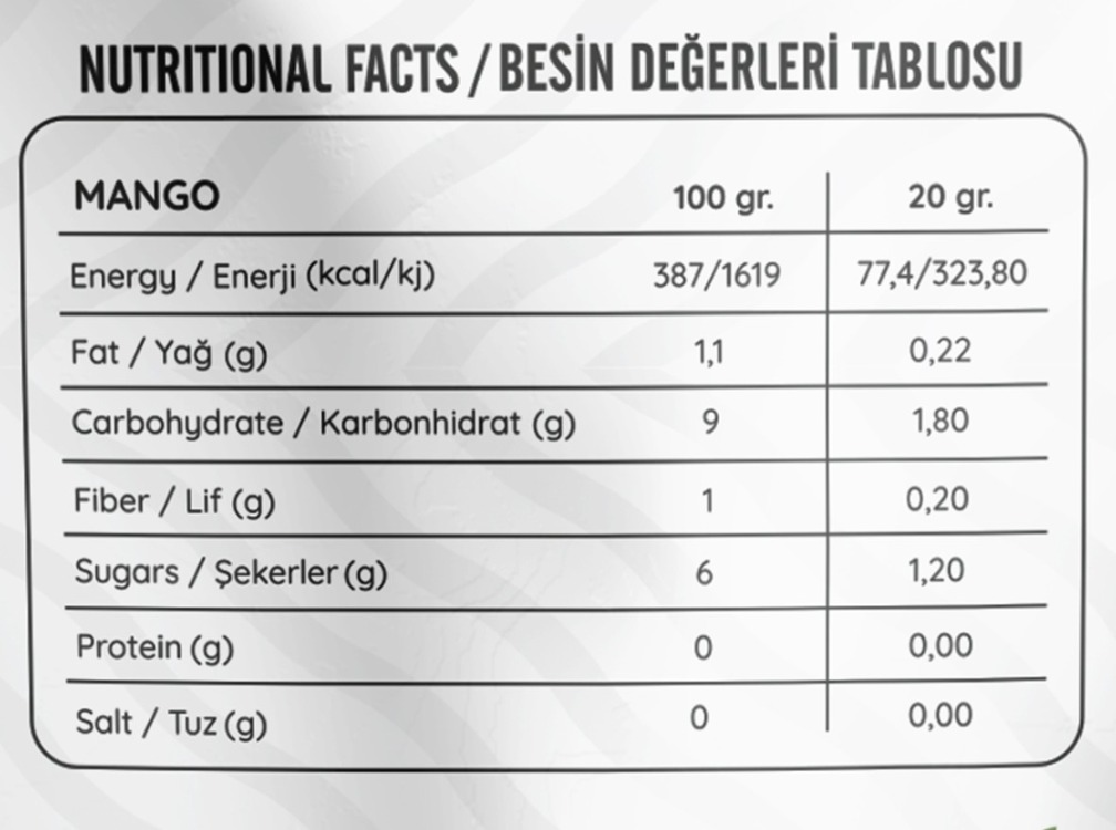 Dondurularak Kurutulmuş Mango – Freeze Dried Mango- Mango Kuru Meyve Cipsi 20 gr