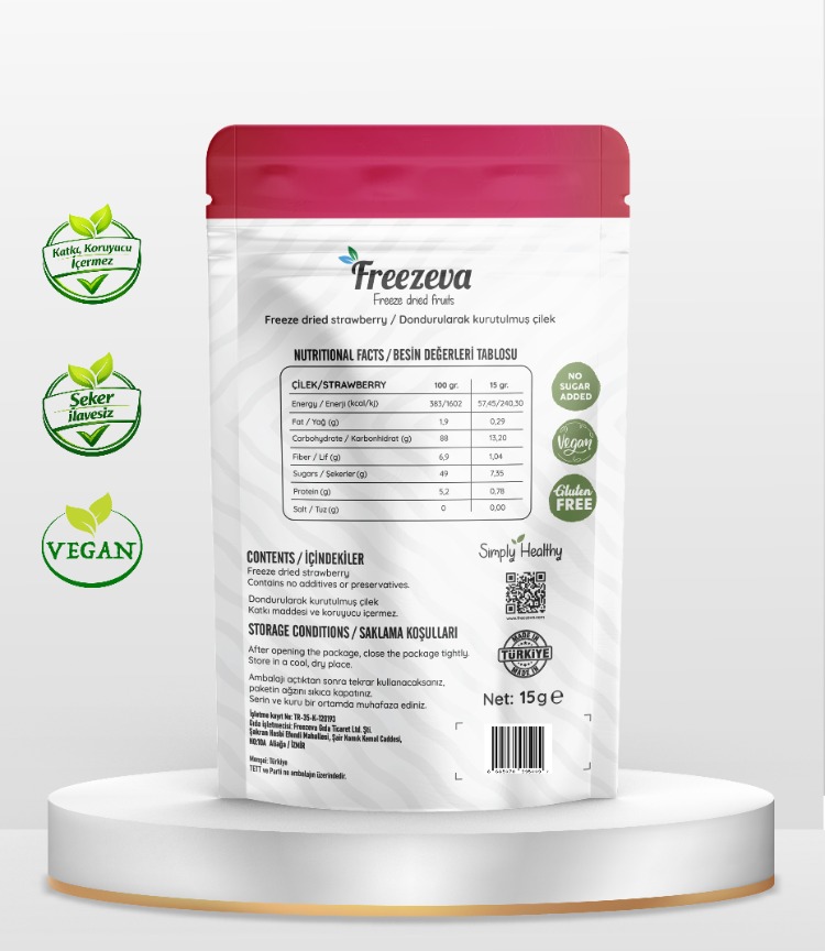 Dondurularak Kurutulmuş Dilim Çilek 15 gr - Freeze Dried Çilek Kuru Meyve Cipsi
