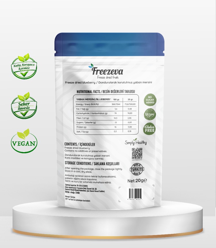 Dondurularak Kurutulmuş Yaban Mersini 20 gr – Freeze Dried Yaban Mersini Meyve Cipsi