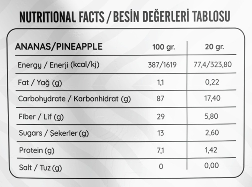 Dondurularak Kurutulmuş Ananas 20 gr – Freeze Dried Ananas - Ananas Kuru Meyve Cipsi