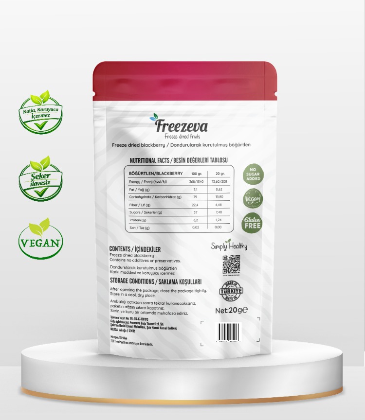 Dondurularak Kurutulmuş Böğürtlen 20 gr - Freeze Dried Böğürtlen Kuru Meyve Cipsi