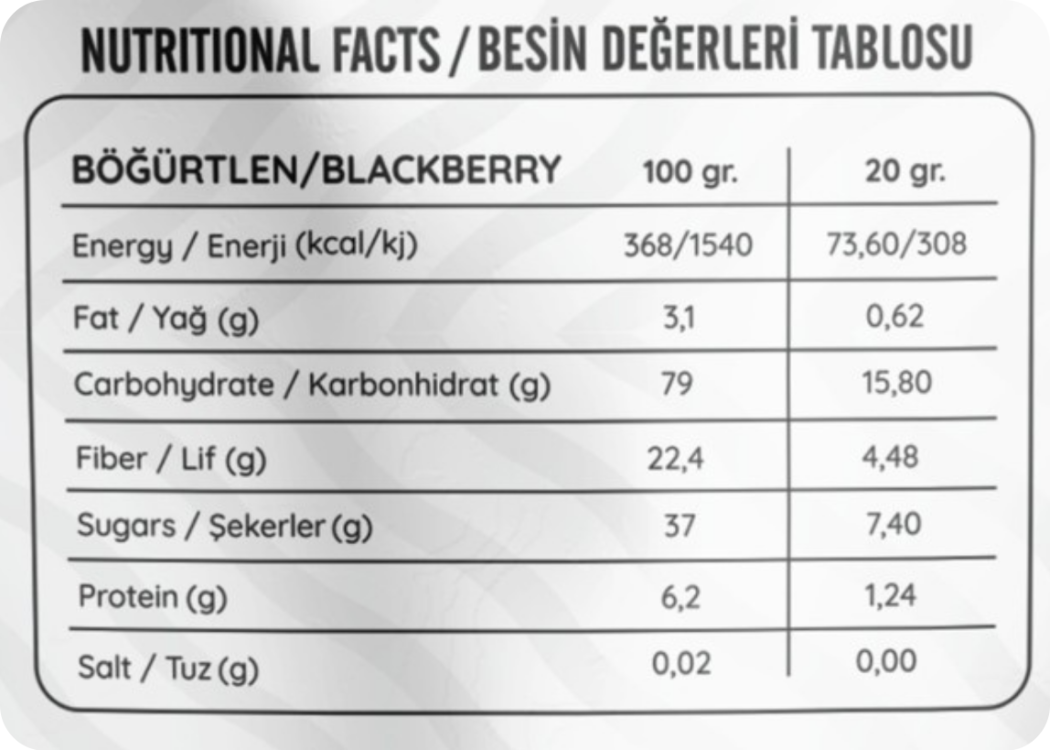 Dondurularak Kurutulmuş Böğürtlen 20 gr - Freeze Dried Böğürtlen Kuru Meyve Cipsi