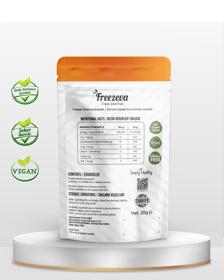Dondurularak Kurutulmuş Ananas 20 gr – Freeze Dried Ananas - Ananas Kuru Meyve Cipsi