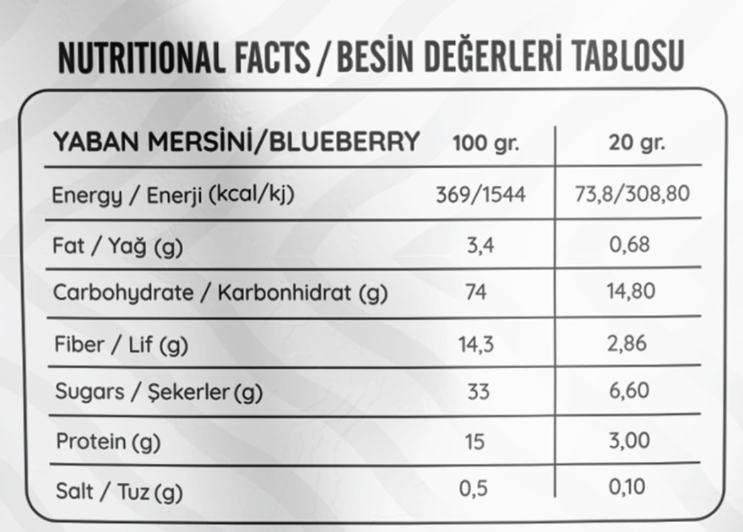 Dondurularak Kurutulmuş Yaban Mersini 20 gr – Freeze Dried Yaban Mersini Meyve Cipsi