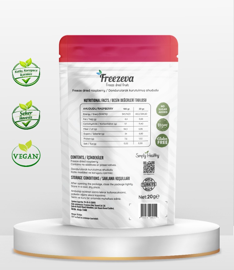 Dondurularak Kurutulmuş Ahududu 20 gr - Freeze Dried Ahududu Kuru Meyve Cipsi