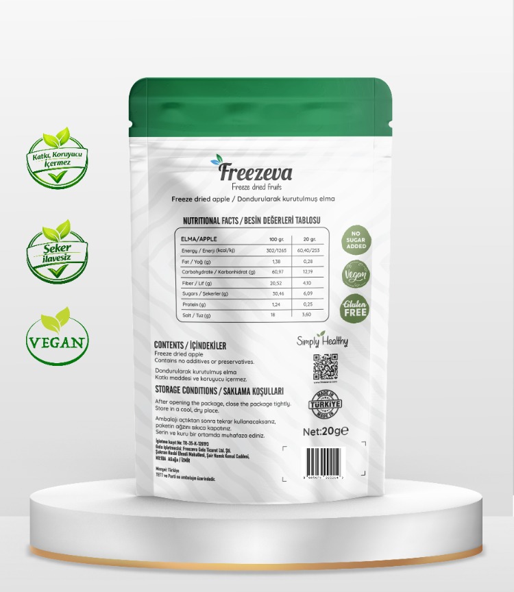 Dondurularak Kurutulmuş Elma (Kırmızı) 20 gr - Freeze Dried Elma Kuru Meyve Cipsi