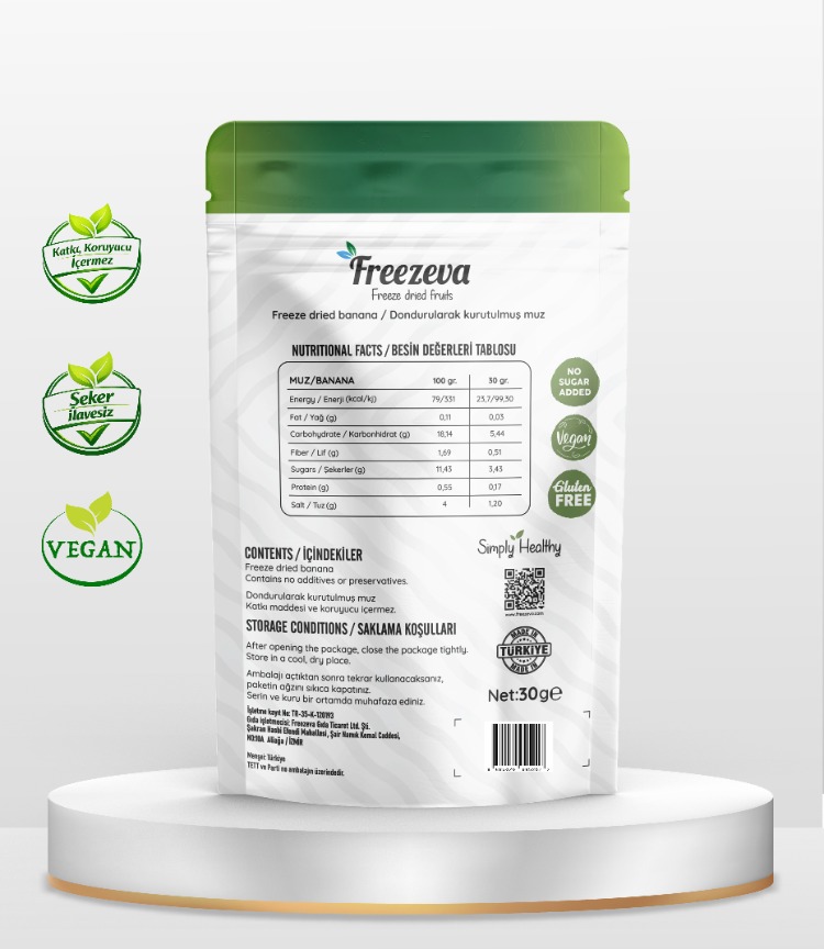 Dondurularak Kurutulmuş Muz 30 gr - Freeze Dried Muz Kuru Meyve Cipsi