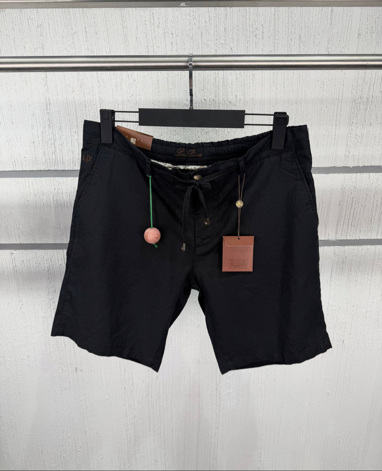 Loro Piana Erkek Regular Fit Siyah Keten Şort
