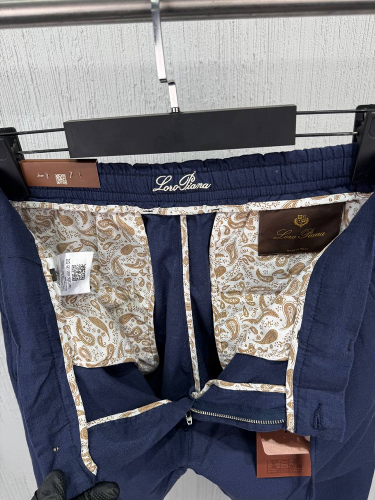 Loro Piana Erkek Regular Fit Lacivert Ham Keten Pantolon