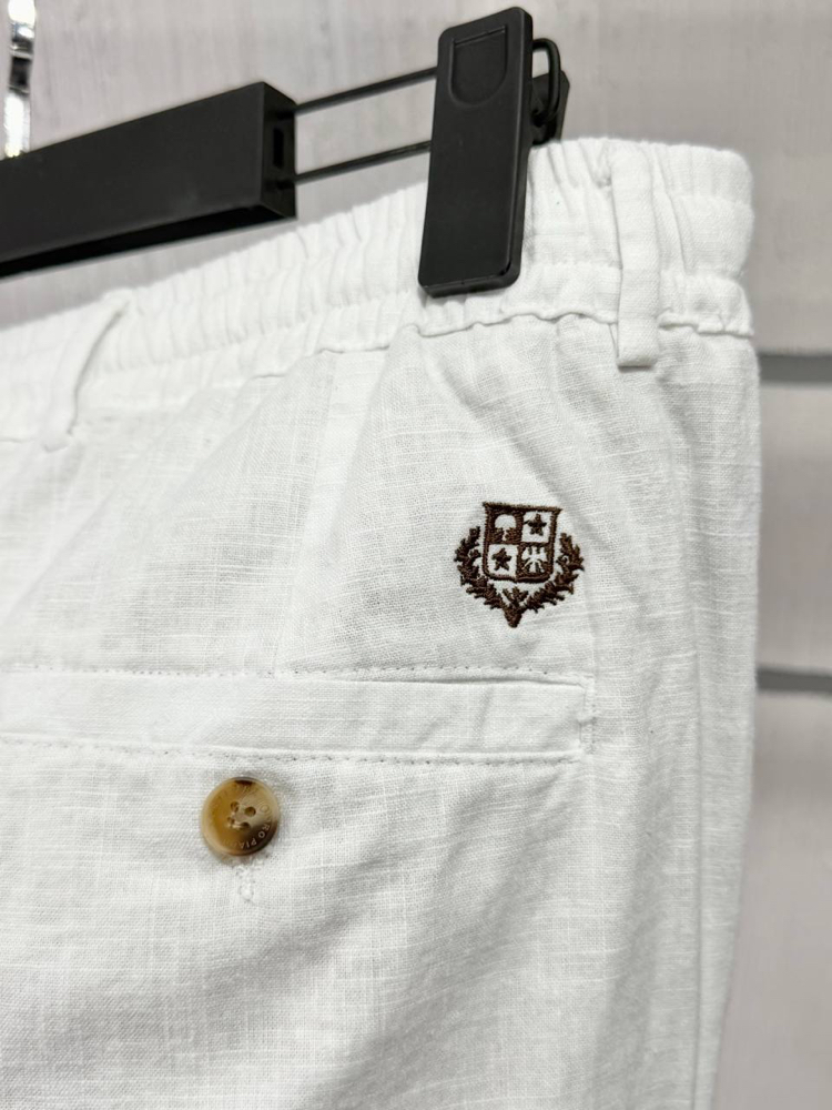 Loro Piana Erkek Regular Fit Beyaz Ham Keten Pantolon