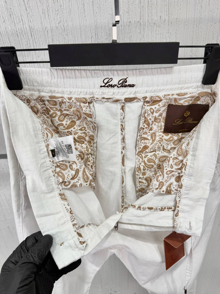 Loro Piana Erkek Regular Fit Beyaz Ham Keten Pantolon
