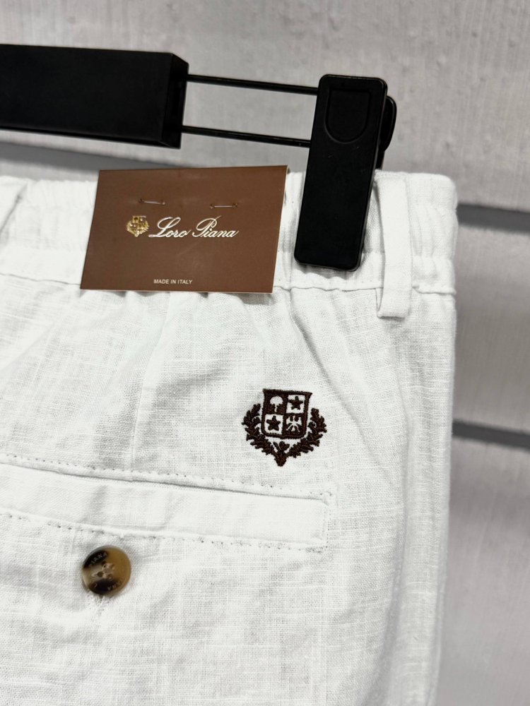 Loro Piana Erkek Regular Fit Beyaz Keten Şort