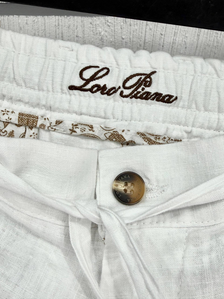 Loro Piana Erkek Regular Fit Beyaz Keten Şort