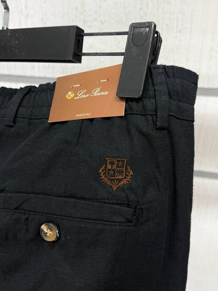 Loro Piana Erkek Regular Fit Siyah Ham Keten Pantolon