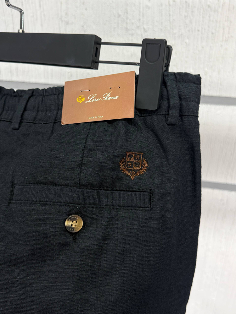 Loro Piana Erkek Regular Fit Siyah Keten Şort