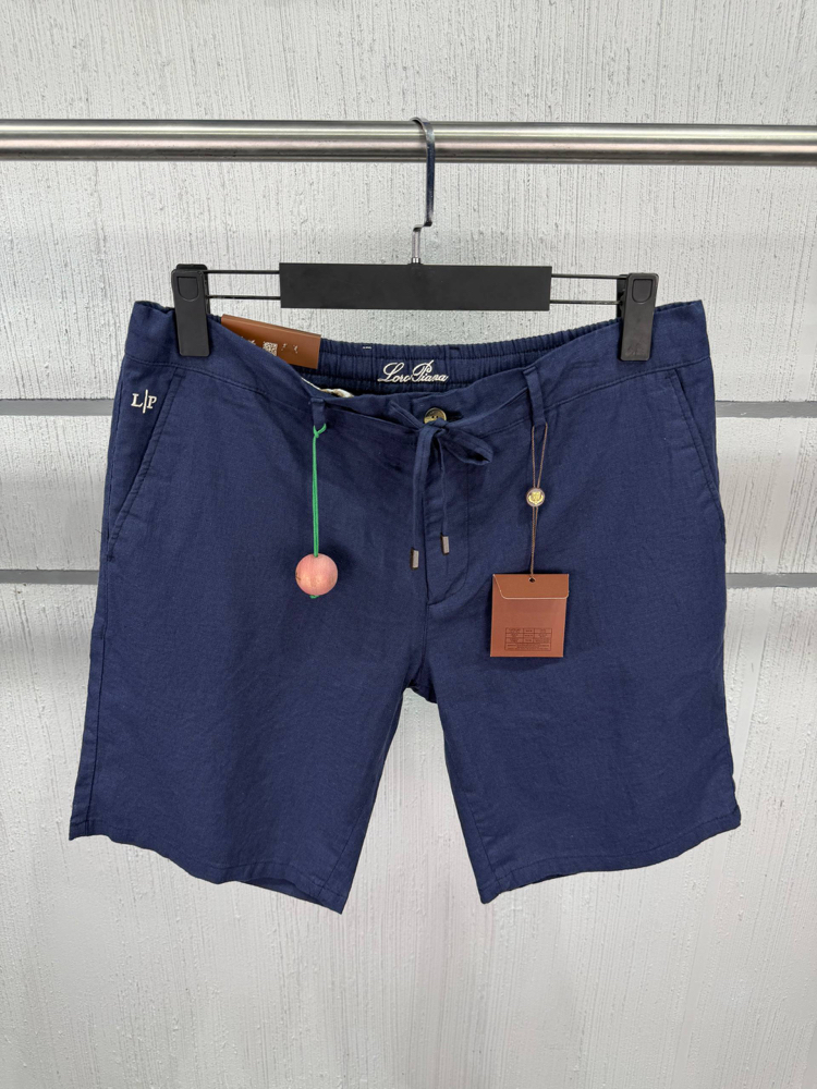Loro Piana Erkek Regular Fit Lacivert Keten Şort
