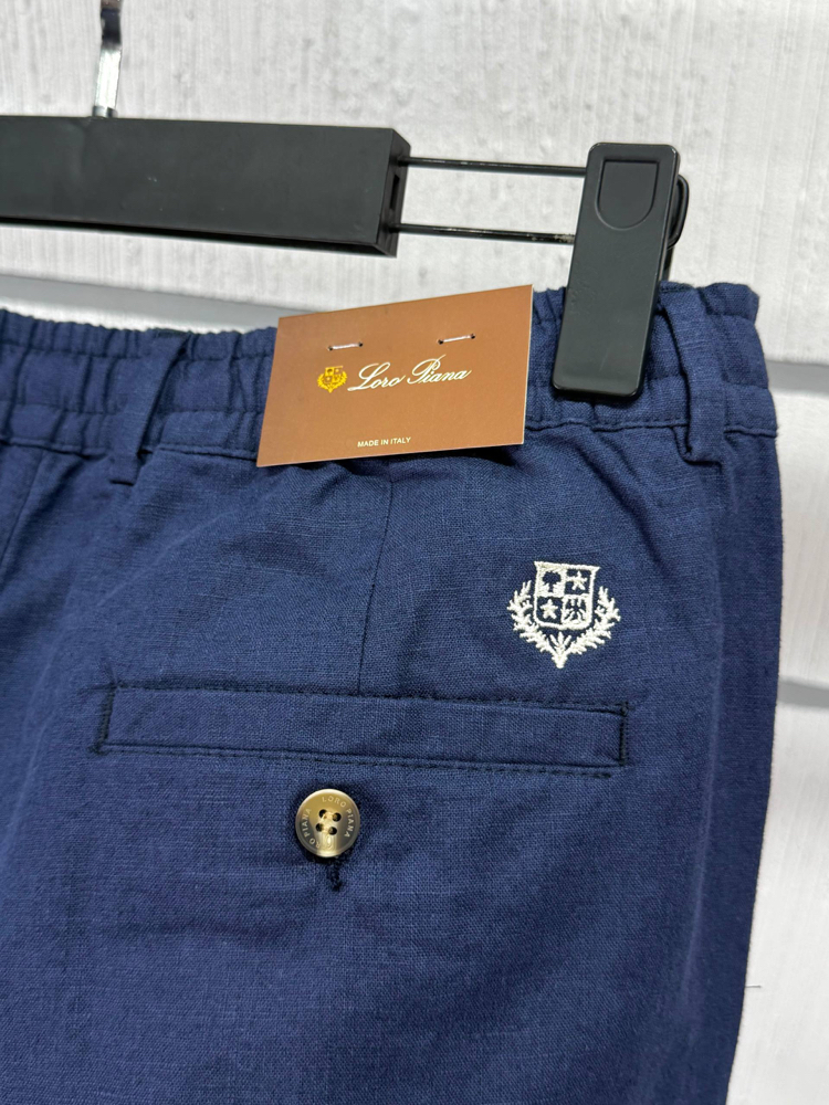 Loro Piana Erkek Regular Fit Lacivert Keten Şort