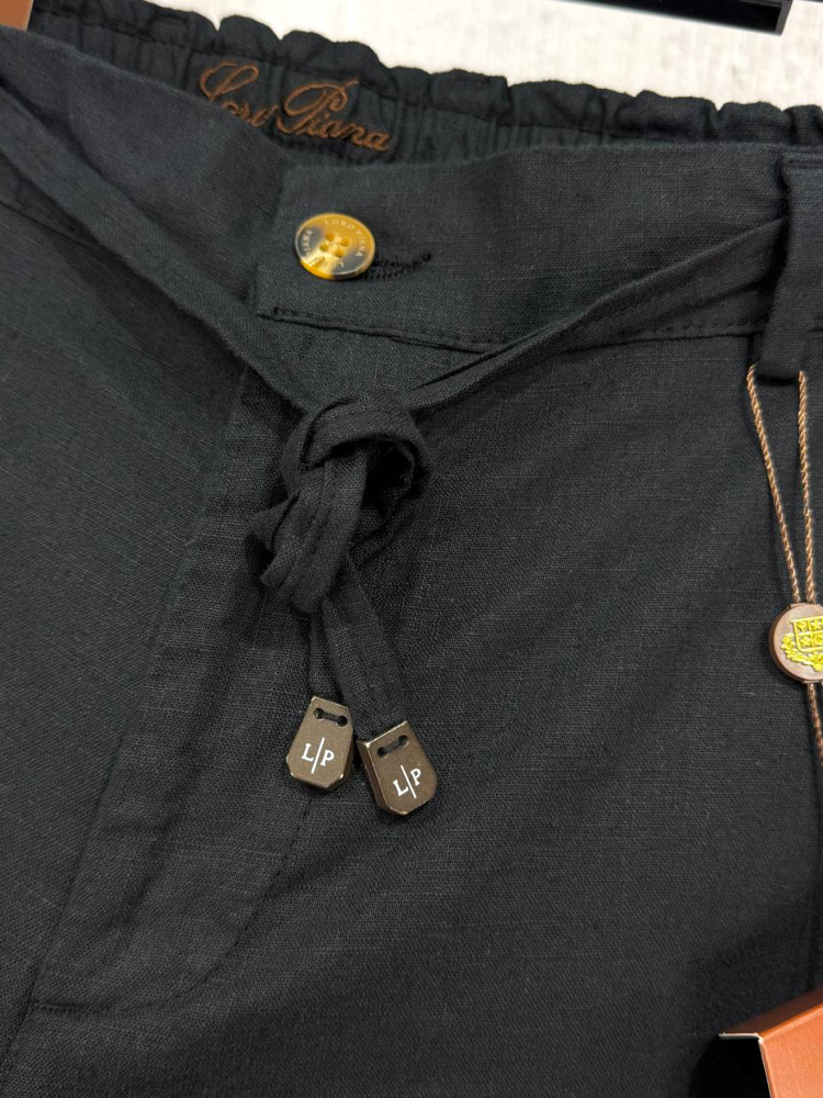 Loro Piana Erkek Regular Fit Siyah Ham Keten Pantolon